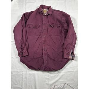 St. John’s Bay Men Flannel Lined Maroon Chore Button Up Long Sleeve Large Heavy